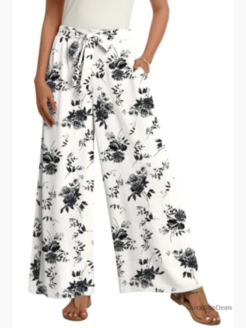 Women's Wide Leg Lounge Pants with Pockets High Waisted Drawstring Palazzo - Picture 2 of 6